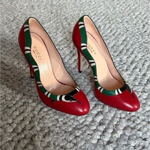 Gucci Red and Green Striped Heels